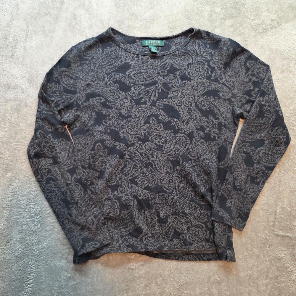 Lauren Ralph Lauren Shirt Womens L Black Paisley Print Long Sleeve T-Shirt